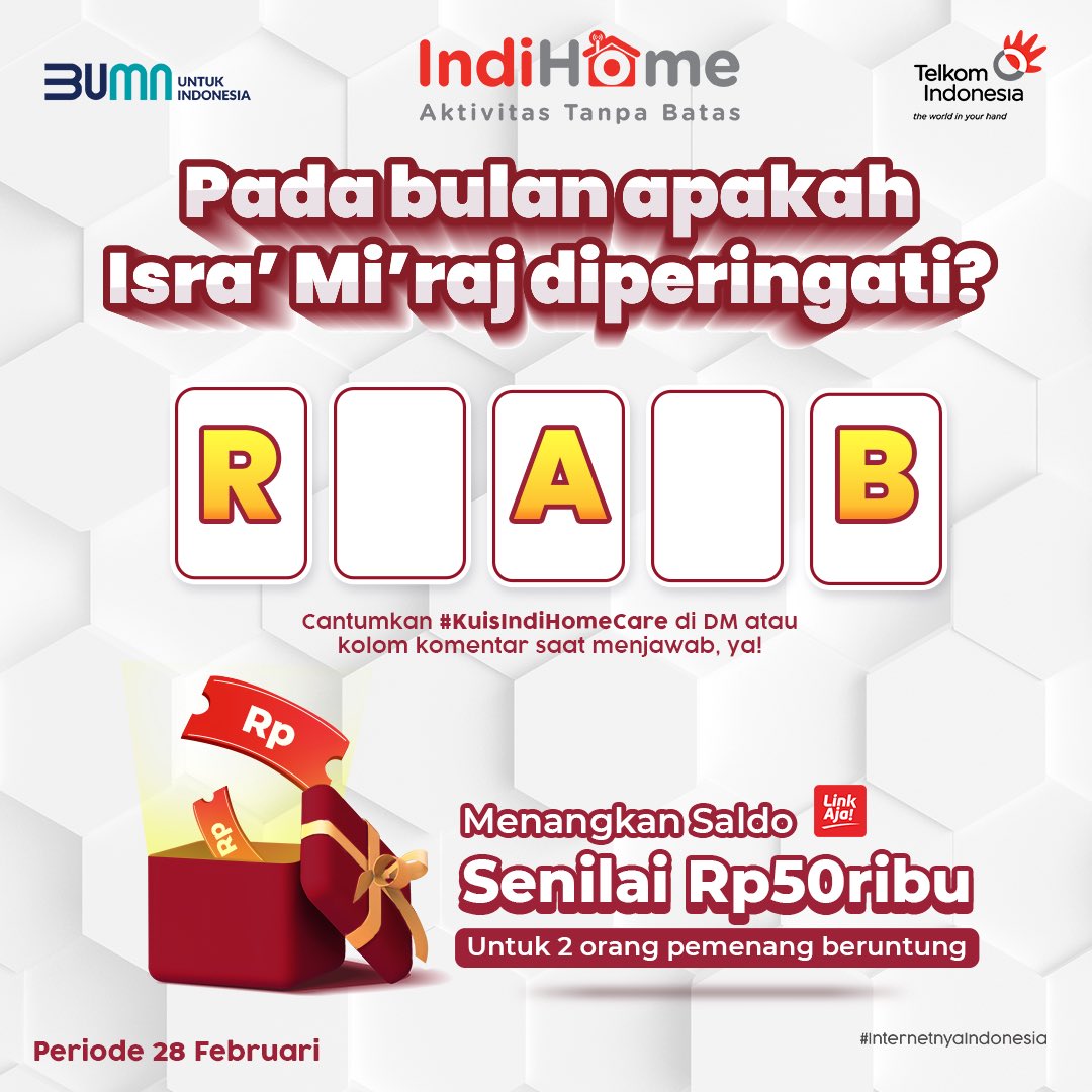 IndiHomeCare's tweet photo. Halo Sobat! Selamat hari Senin! 

Yuk, jawab kuis di bawah ini dan dapatkan hadiah saldo LinkAja Rp50.000 untuk 2 Sobat yang beruntung!🤩

Follow @IndiHomeCare dan cantumkan tagar #KuisIndiHomeCare saat menjawab! https://t.co/GOaETX37HL