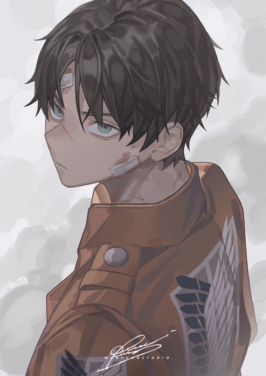 1boy male focus solo jacket survey corps (emblem) paradis military uniform black hair  illustration images