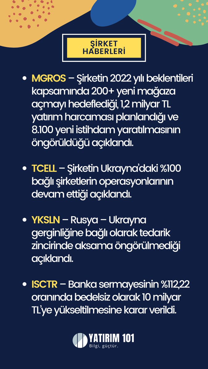 Yatirim101's tweet photo. Şirket Haberleri
#GEDSA #KFEIN #INVES #KONTR #MGROS #TCELL #YKSLN #ISCTR https://t.co/6rjBIvhldO