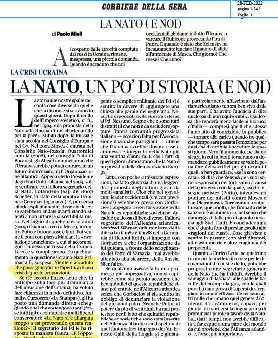 ClementiF's tweet photo. Con parole piane @paolomieli spiega su @Corriere perchè utilizzare gli argomenti della propaganda russa ("Putin è stato provocato, in fondo non ha torto..") è un errore storico, prima che politico (e lo fa grazie anche interv. @EnricoLetta a @la_kuzzo su @LaStampa ).
Leggetelo. https://t.co/QeaMMRESA2