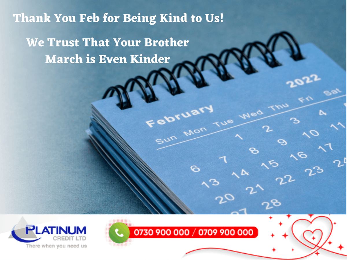 PlatinumCKenya's tweet photo. Unaona vile Feb imekimbia? Hivyo ndio hii mwaka itaenda mbio. Ebu tujipange saa hii ndio at least 2022 ikuwe poa kuliko last year. Si ndio? #GoodByeFeb #HappyNewWeek https://t.co/BN3P8180pC