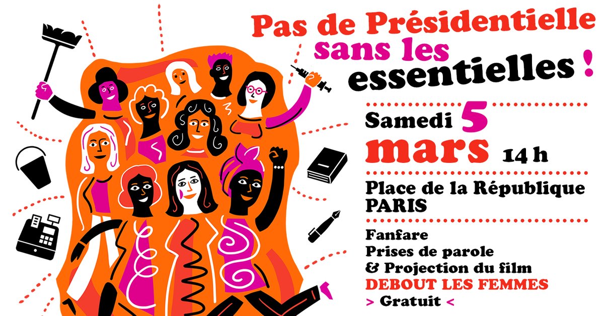 Gilles_Perret's tweet photo. Parce qu'il faut mettre cette question sur la table pour les #Election2022 , on se retrouve ce samedi 5 mars, Place de la République à Paris !
Pas de présidentielle sans les essentielles. 
Projection gratuite de "Debout les femmes!"
@Francois_Ruffin @Fakir_ https://t.co/8jkPSCreJW