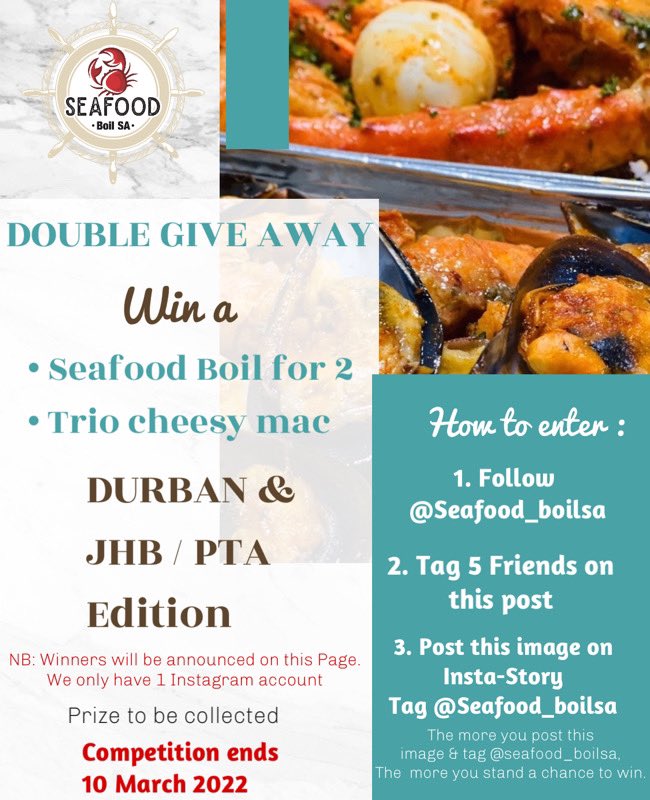 seafood boil on Twitter "DOUBLE GIVE AWAY ️ Durban & Johannesburg