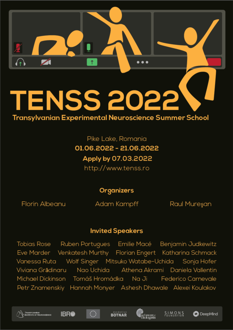 Deadline extended for TENSS 2022 to March 7th. Apply here: tenss.ro/apply/.

The call for the 10th edition of the Transylvanian Experimental Neuroscience Summer School is out! Applications are welcome from interested (and interesting) graduate students and postdocs.