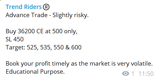 TrendRidersGrp's tweet photo. Today we took 2 trades, Both achieved the targets🎯🎯.
#TrendRiders booked 3.5lacs profit.
Cheers✌️

Join us for profits: https://t.co/h4ulYMOjij
#nifty50 #BankNiftyOptions #INTRADAY #TRADINGTIPS #stockmarkets https://t.co/qPQiH7yiZ1