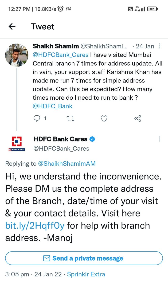 ShaikhShamimAM's tweet photo. Dear Team, it's been more than a month and I still do not find support from Mumbai Central/ Agripada branch. My address details are yet to be updated. @HDFC_Bank @HDFCBank_Cares Can I get your intervention for swift resolution? https://t.co/puAxT6Ztxh