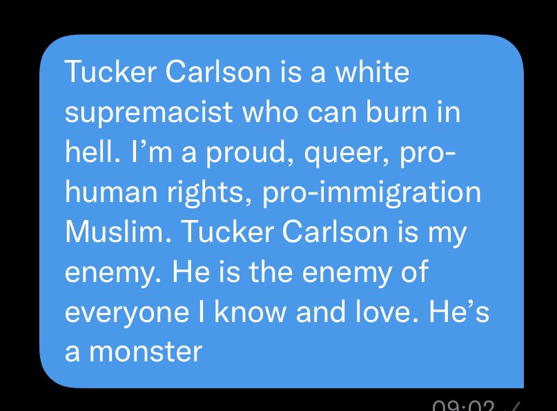 OzKaterji's tweet image. I’m actually fucking shaken by this message. Evil, disgusting fascist. I would die before I ever appeared on that man’s neo-Nazi broadcast.