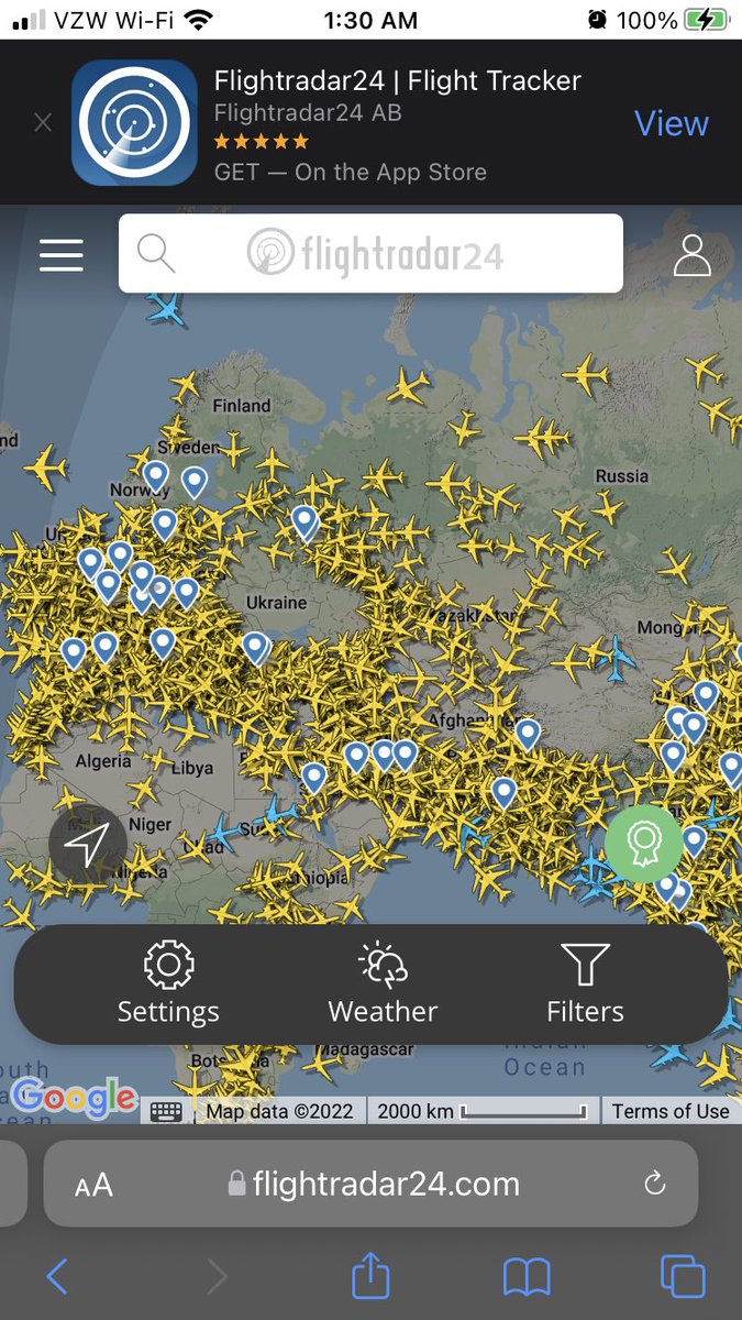 paulmnorman's tweet photo. I guess this is what a no-fly zone looks like. Pray for Ukraine https://t.co/JXyxj1dWjD