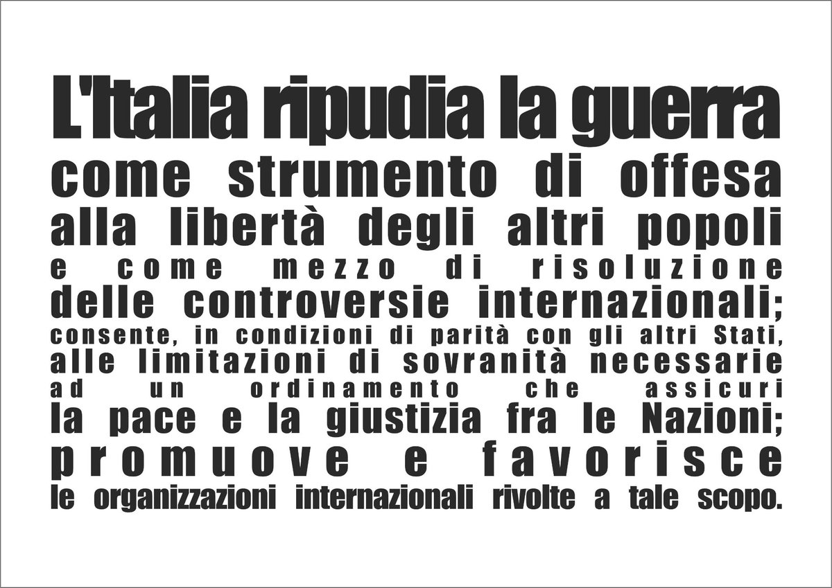 flc_crea's tweet photo. «L'Italia ripudia la guerra come strumento di offesa alla libertà degli altri popoli e come mezzo di risoluzione delle controversie internazionali (art. 11 Cost.).» https://t.co/VAkWx5Kd9G