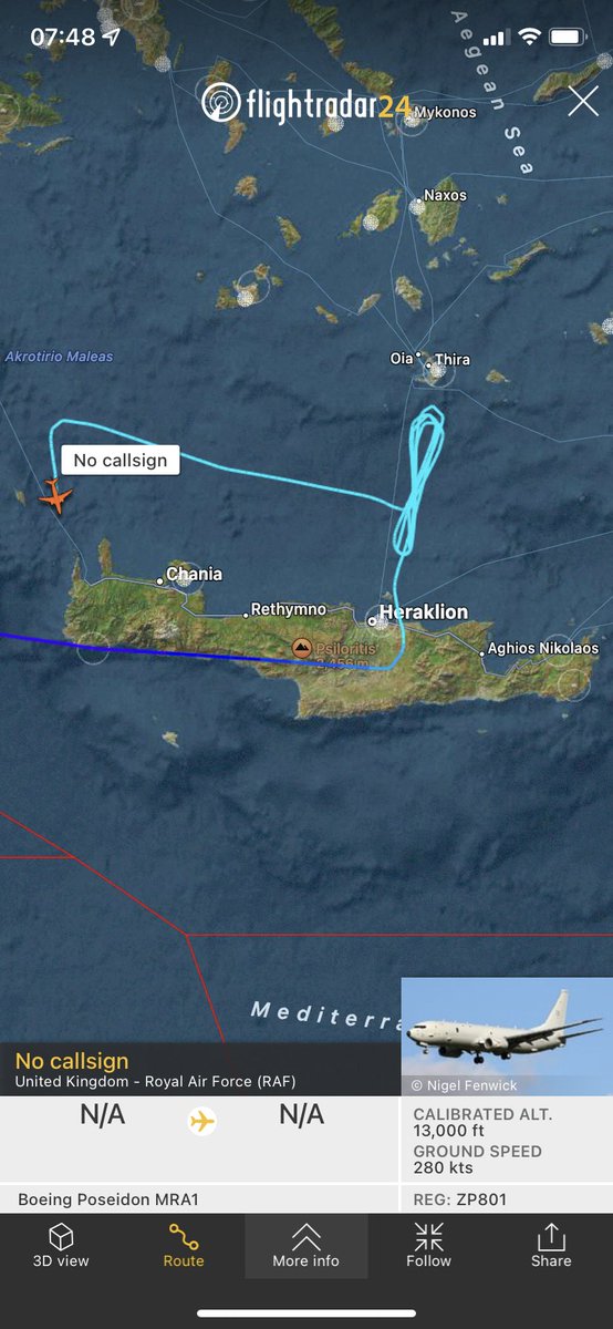 TheSnoopySnoop's tweet photo. #RAF #P8A #Poseidon #ZP801 #43C918 ๐ฌ๐ง operating north of #Crete ๐ฌ๐ท at 13,000ft
#haveglass #Planespotting #AvGeek #milair https://t.co/tOAEnu8f7P