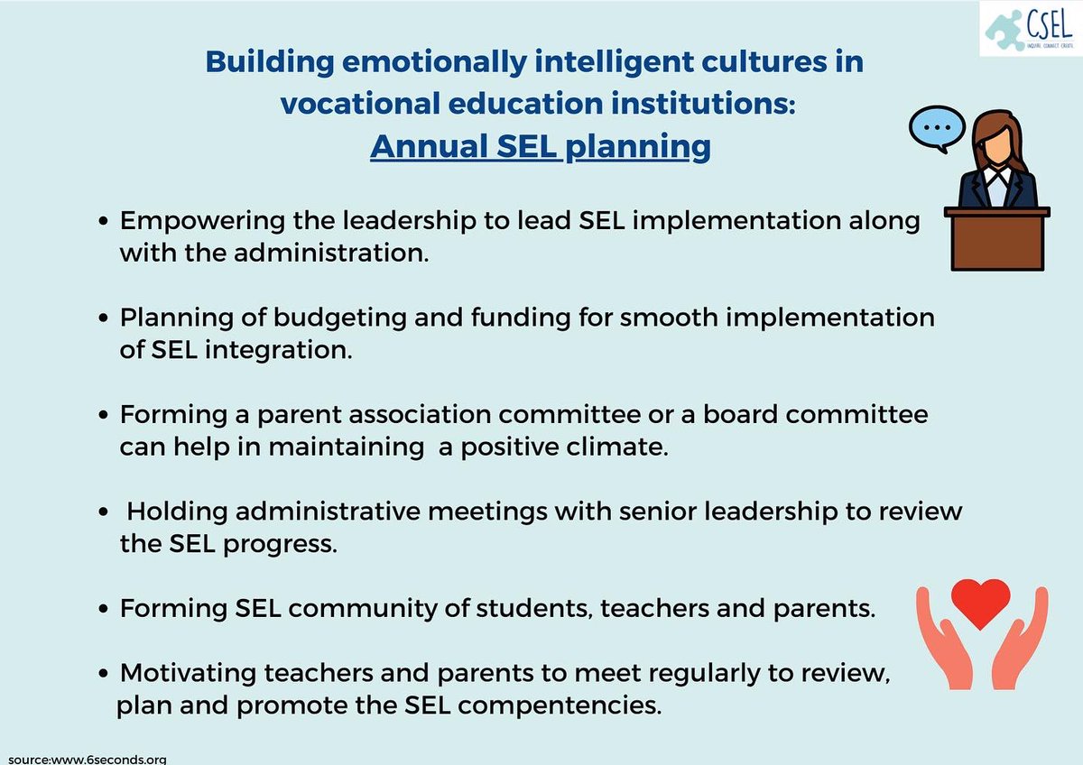 #Emotionallyintelligent cultures can be imagined and implemented in any set up. Be it schools or vocational training institutes. Which strategy would you recommend? #SocialEmotionalLearning #SEL #educational #edchat