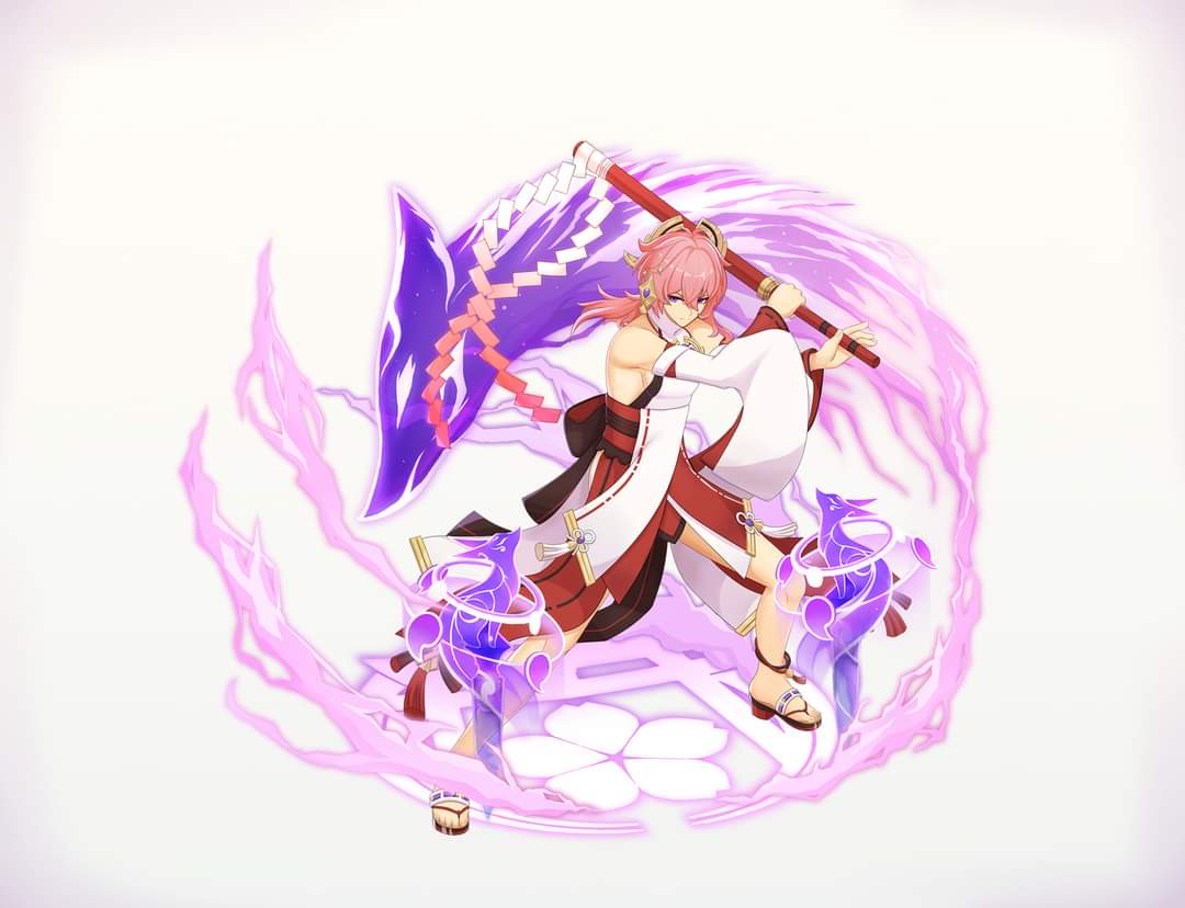 мико кицунэ геншин. таланты яэ мико геншин. посох яэ мику. мико геншин импакт персонаж. палочка яэ мико.