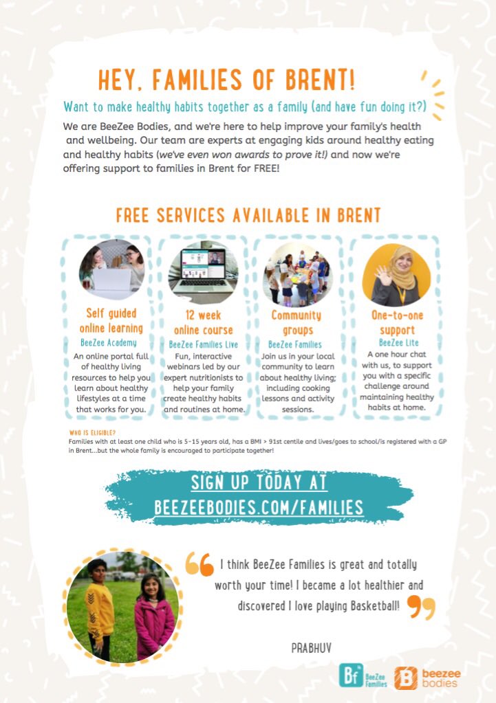 FREE online weight management courses for adults and families who live in BRENT ! 🍊🍳🛒🚶🏿

Sign up links:
Adults:
beezeebodies.com/adults/

Families:
beezeebodies.com/for-families/

#wembley #kilburn #neasden #willesden #harlesden  #dollishill #queenspark #queensbury 

Pls RT 😊