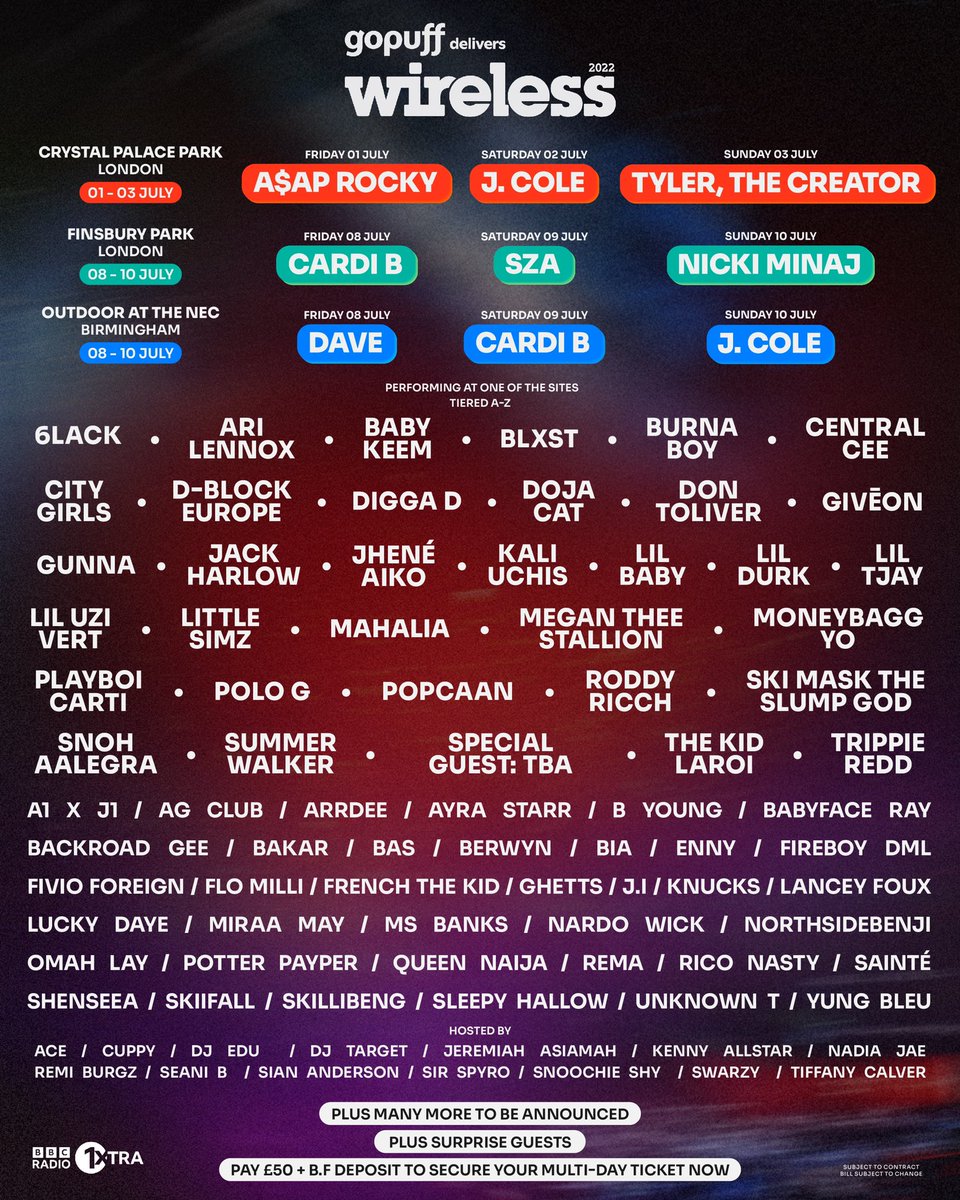 GO GO GOOOO‼️‼️ Next lineup drop + fan pre-sale is here! More names dropping next month ! 🎉🎉 

Location and date splits are on our website 👆 Like, share on story and tag 3 friends for a chance to win 5x VIP Weekend tickets to any location of your choice! 🔥

#GopuffxWireless