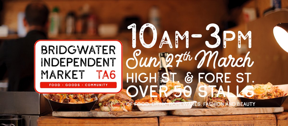 🎉JUST UNDER 4 WEEKS TO GO! 🎉

The Bridgwater Independent Market launches on Sunday 27th March 2022. 

This brand new monthly destination market will take place on Fore Street &amp; the High Street from 10- 3pm. 

There will be over 50 stalls, music, &amp; entertainment during the day.