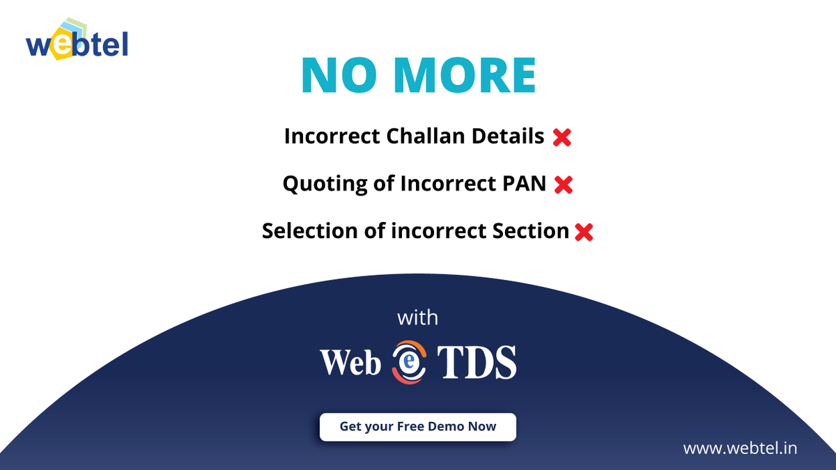 webteldotin's tweet photo. To ensure seamless and fast TDS filing, you first need to get rid of challenges in TDS filing.
To get rid of TDS filing challenges, Web-e-TDS is what you must need.
๐ To know more, visit >> https://t.co/CYnPYpALsT
.
.
#TDS #TCS #TDSfiling #TCSfiling #Tax #Traces #Webtel https://t.co/qNlAj0cgeU