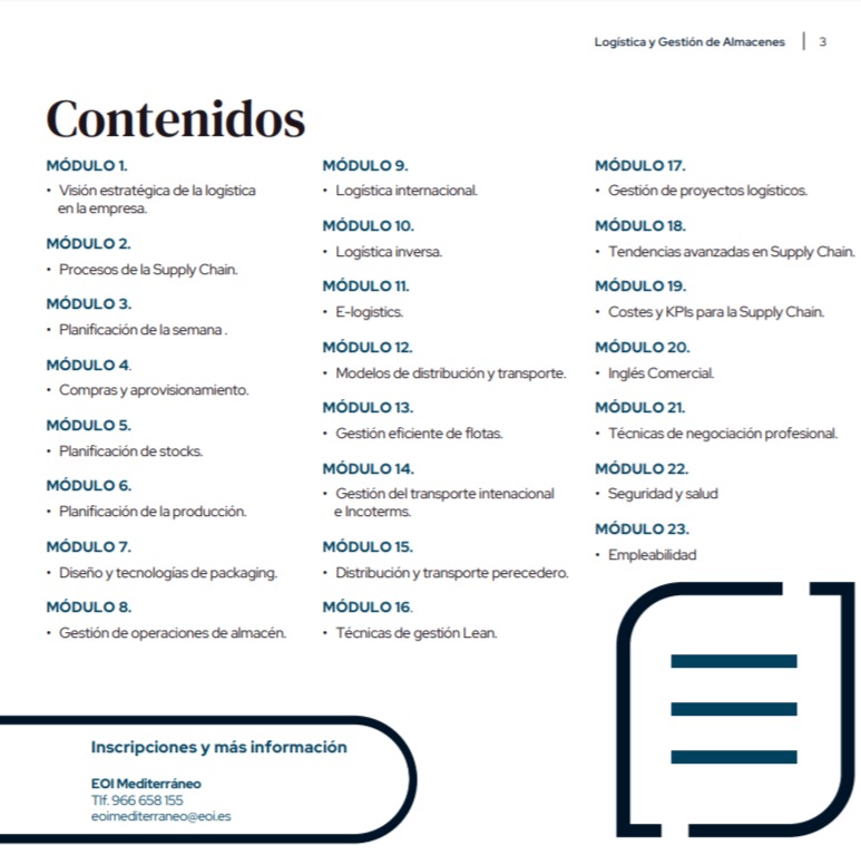 RemeCalabuig's tweet photo. Seguimos con la formación. No pierdas esta oportunidad. Curso de Técnico en #Logística con @ajuntamentelx  y @eoi

 Modalidad Presencia Virtual #Online Inicio 8 de Marzo
+ Info. e inscripciones: https://t.co/XwZgkqJSoN? https://t.co/3rooNpFC9D