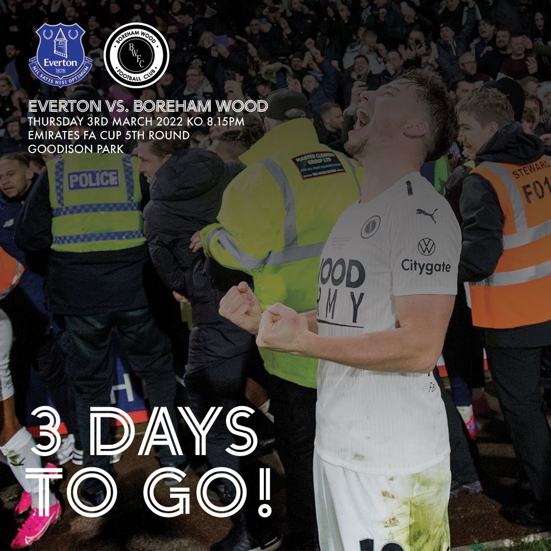 3️⃣ 𝐃𝐀𝐘𝐒 𝐓𝐎 𝐆𝐎!

Just 3 days to go until our #EmiratesFACup 5th round clash with @everton

Who else can't wait... 😫

#WeAreTheWood