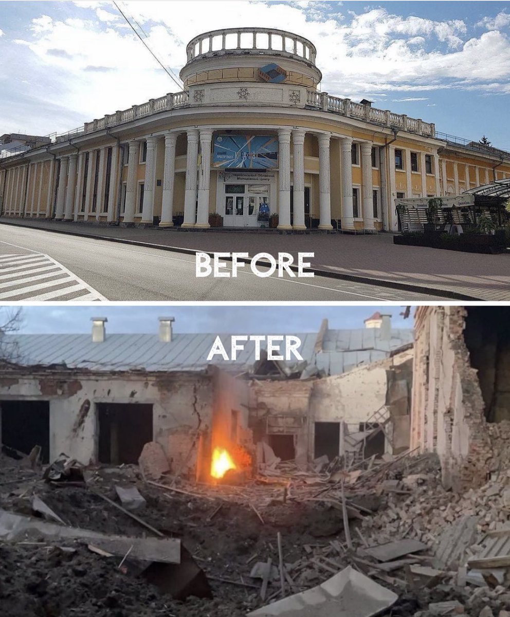 I russi hanno distrutto l’amatissimo cinema/teatro di Chernihiv, sopravvissuto alla seconda guerra mondiale. #Ukraine
