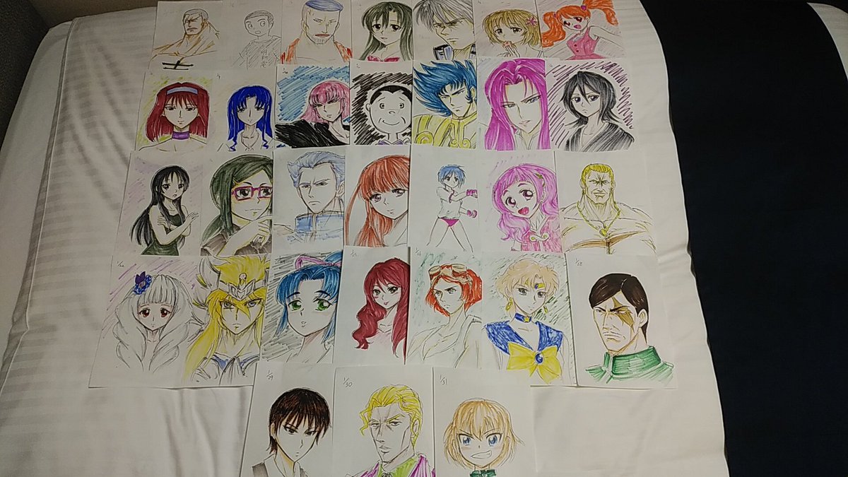 1月生まれのキャラらくがき。
2月生まれの人達もとっとと描いて、3月生まれは誕生日当日に描いていけるようにと思ってたけど、無理。
まだ半分の15日までしかかいてねぇ。
週末には追いついて来週から当日に祝えるように頑張ろう。 