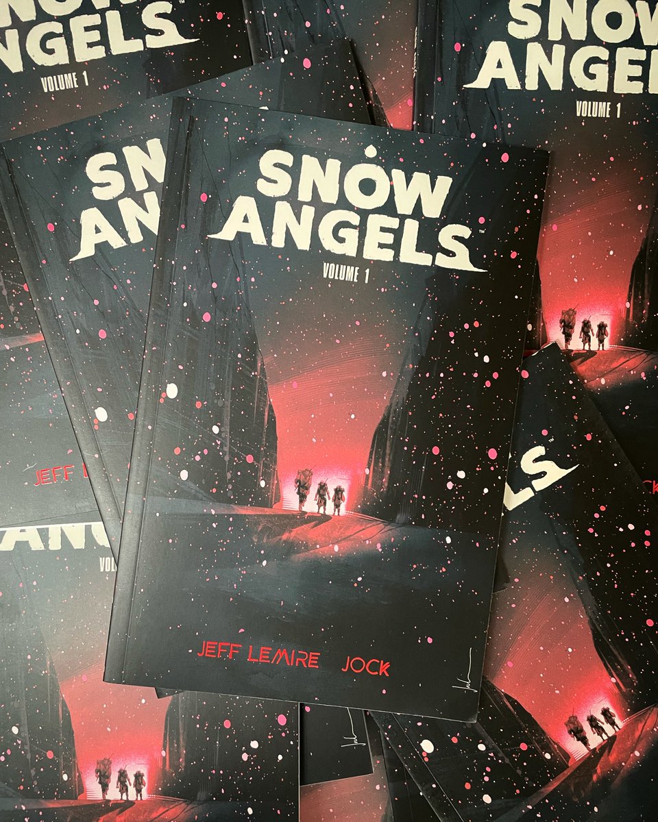 SNOW ANGELS. I got a very generous amount of our new book from the good folks at @DarkHorseComics, so let’s do a giveaway. Just RT this (no need to follow) for a chance to win one of 10 signed copies. Closes Weds 9pm UK time #jefflemire #snowangels ❄️