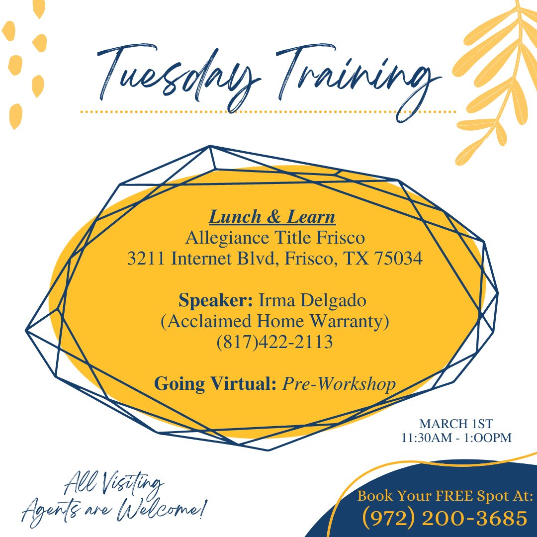 _certexas's tweet image. Join us #Tuesday for our monthly #LunchandLearn 
You wont want to miss our pre-workshop for our #GoingVirtual Lunch and Learn that we will be having the 16th of this month!
See you soon!
#NoSplitBrokerage #CERTEXAS #COMPETITIVEEDGEREALTY #WEREALLABOUTYOU
