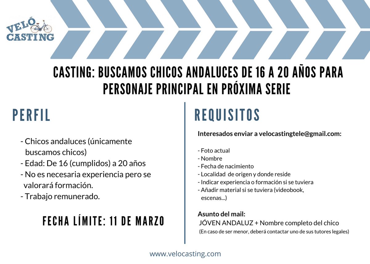 CASTING ABIERTO:
Enviad vuestras propuestas a velocastingtele@gmail.com