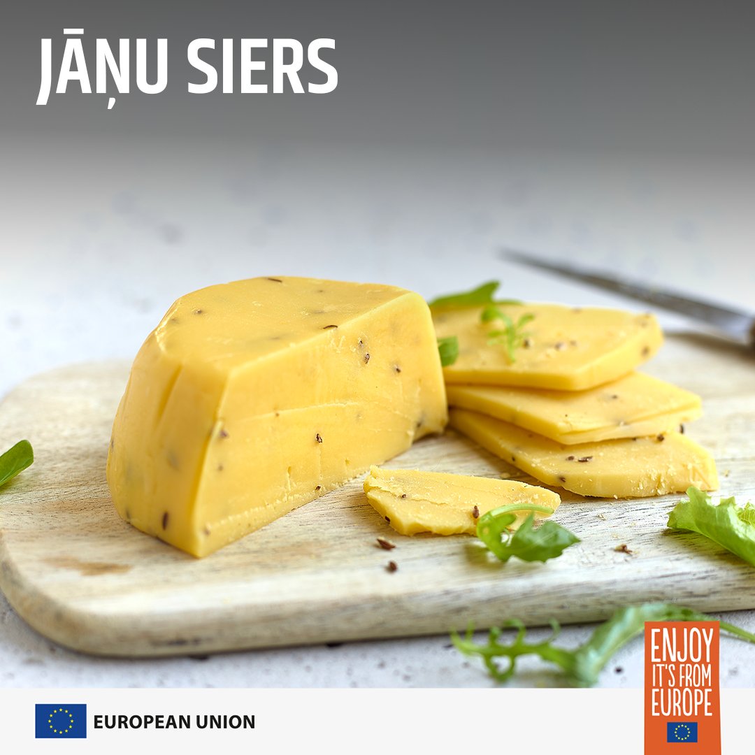 morethanfoodind's tweet photo. Symbolising the sun and earth for Latvians, Jāņu siers is an authentic native cheese made from fresh milk, butter, eggs, salt and cumin seeds. Eat it fresh while it’s still warm or after it has aged to a harder consistency. #morethanfood #europeancheese https://t.co/0vKseDt8mD