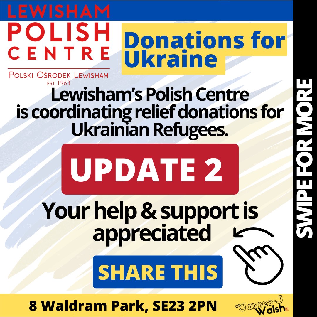 JamesJWalsh's tweet photo. SUPPORT UKRAINIAN 🇺🇦 REFUGEES IN LEWISHAM - Update 2

Lewisham’s Polish Centre continues to accept donations in Forest Hill but are asking now for targeted resources

These include below 👇🏼 https://t.co/GosaUMINtM