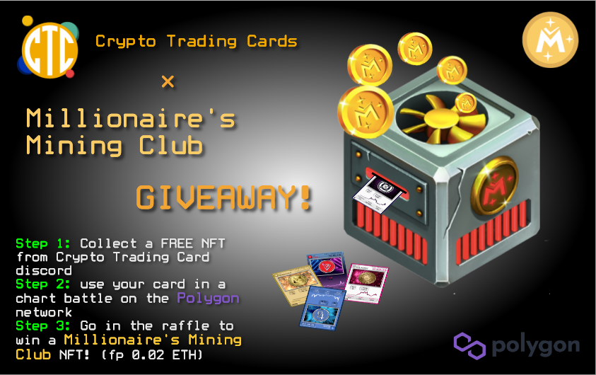 🎉We're excited to announce our <a href="/miningclubapp/">Millionaire's Mining Club</a> #NFTGiveaway!!! 🎉

✅Join CTC discord discord.gg/DD6a4dkayQ 
✅ Collect free #NFT (DM <a href="/Professor/">Jesse Friedman</a>-X)
✅ Race your card in a crypto chart battle - our #NFTGame on <a href="/0xPolygon/">Polygon | POL</a>!

Drawn Monday 7th March 00:00 UTC

#NFTcommunity $MATIC