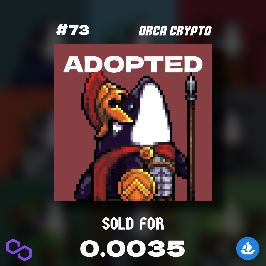 orcadripsociety's tweet photo. #OrcaCrypto #73 Sold!
Big thank you for the awesome collector, @VancityNft for adopting the spartorca, also for supporting me ❤
Also please check discord, I have improve the community environment, and content :
https://t.co/oVm1LHqEPv
#NFTSold #NFTs #NFT #openseanft #Sold https://t.co/Rat8ZDkKCT