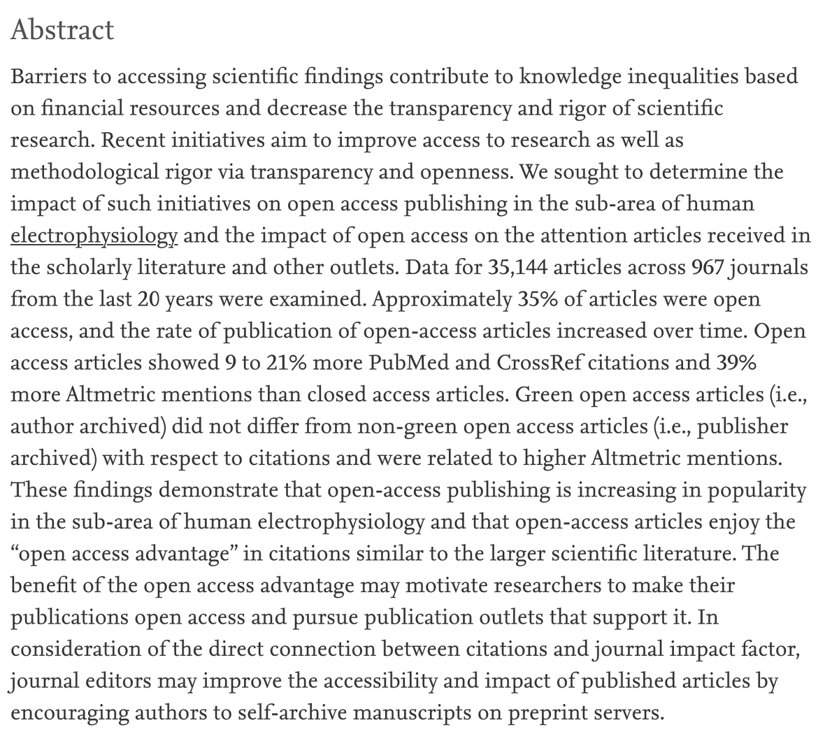 clayson_peter's tweet photo. I think it’s fair to say that we’d all like our published work to be seen. Publishing @AcademicEEG studies as #OpenAccess is associated with 9-21% more citations than publishing as closed access.

Authors: me @psychstatistics @Prof_Larson

#OpenAccess 👇

https://t.co/ohZfoeoLu6 https://t.co/bdD8ulT4O3