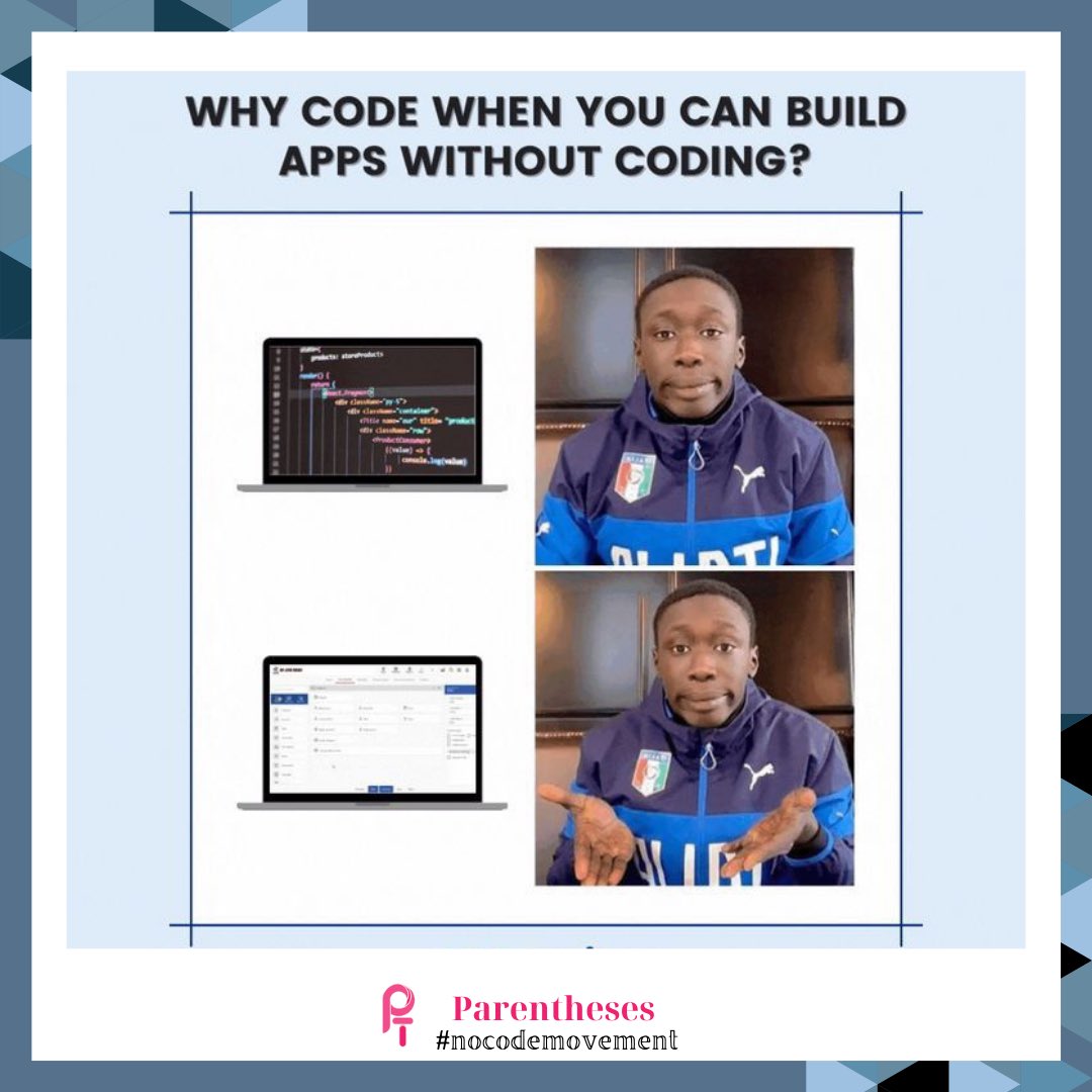 parentheseslabs's tweet photo. Listen to @KhabyLame. Pick the best way.

#nocode #nocodelowcode #developer #citizendeveloper #digitalsolutions #technology #automation #coding https://t.co/XQE73X9zQf