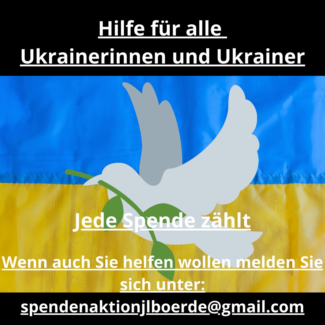 Wir <a href="/JusosBoerde/">Jusos Börde</a> und unsere Freunde des Jerichower Landes, haben eine Spendenaktion für die Bevölkerung der Ukraine gestartet.
Ich würde mich freuen, wenn ihr dies teilen könntet und uns helft, den Opfern des Krieges zu helfen.
Liebe Grüße