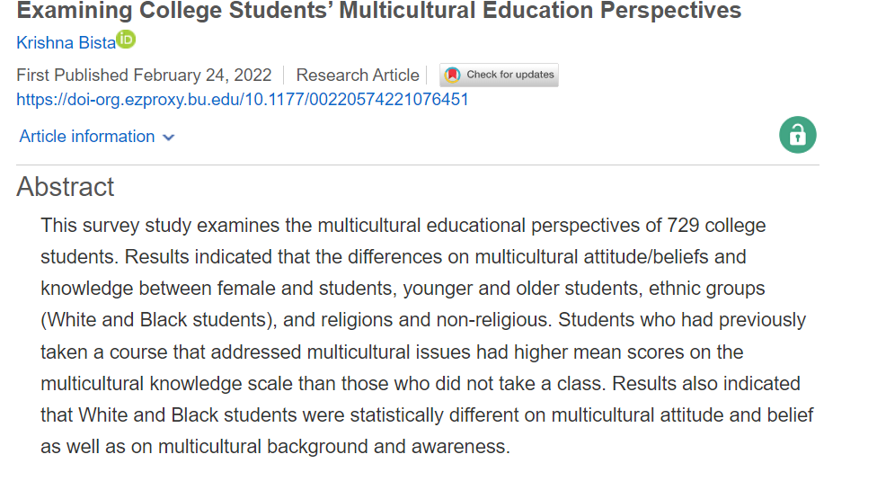 JournalofEd's tweet image. 📢New publication alert! Interested in learning more about college students perceive multicultural education in relation to their demographics? Check out this study! @jistudents @MorganStateU