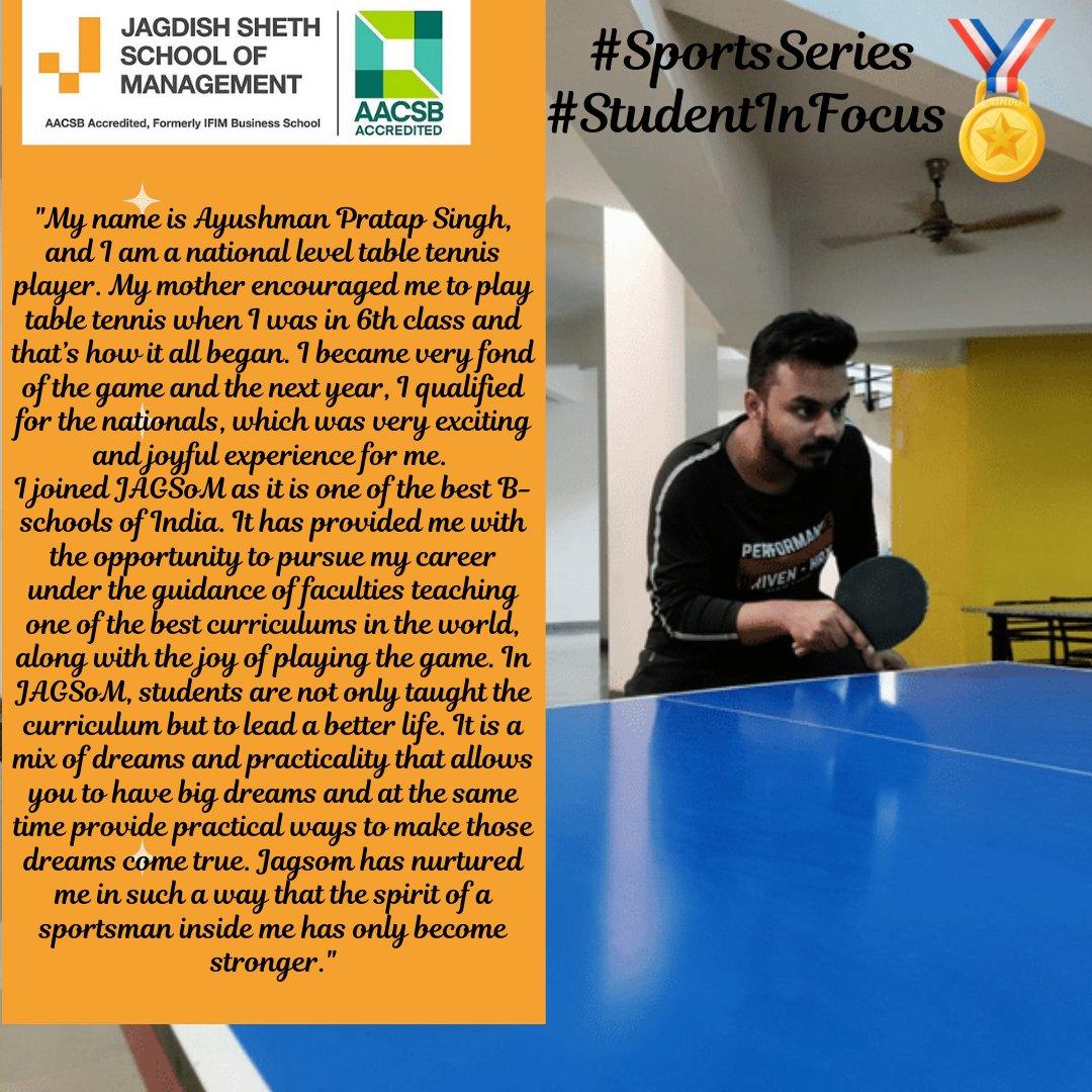 JAGSOMblr's tweet photo. Mr. Ayushman Pratap Singh of PGDM batch shares about his decision to join #JAGSoM and his experiences in the program so far.
His dream to remain on top of the game just got bigger! JAGSoM wishes him all the best for his future endeavors.
#topbschool #beyondtomorrow #PGDMStudent https://t.co/6fUx6QW8Mo