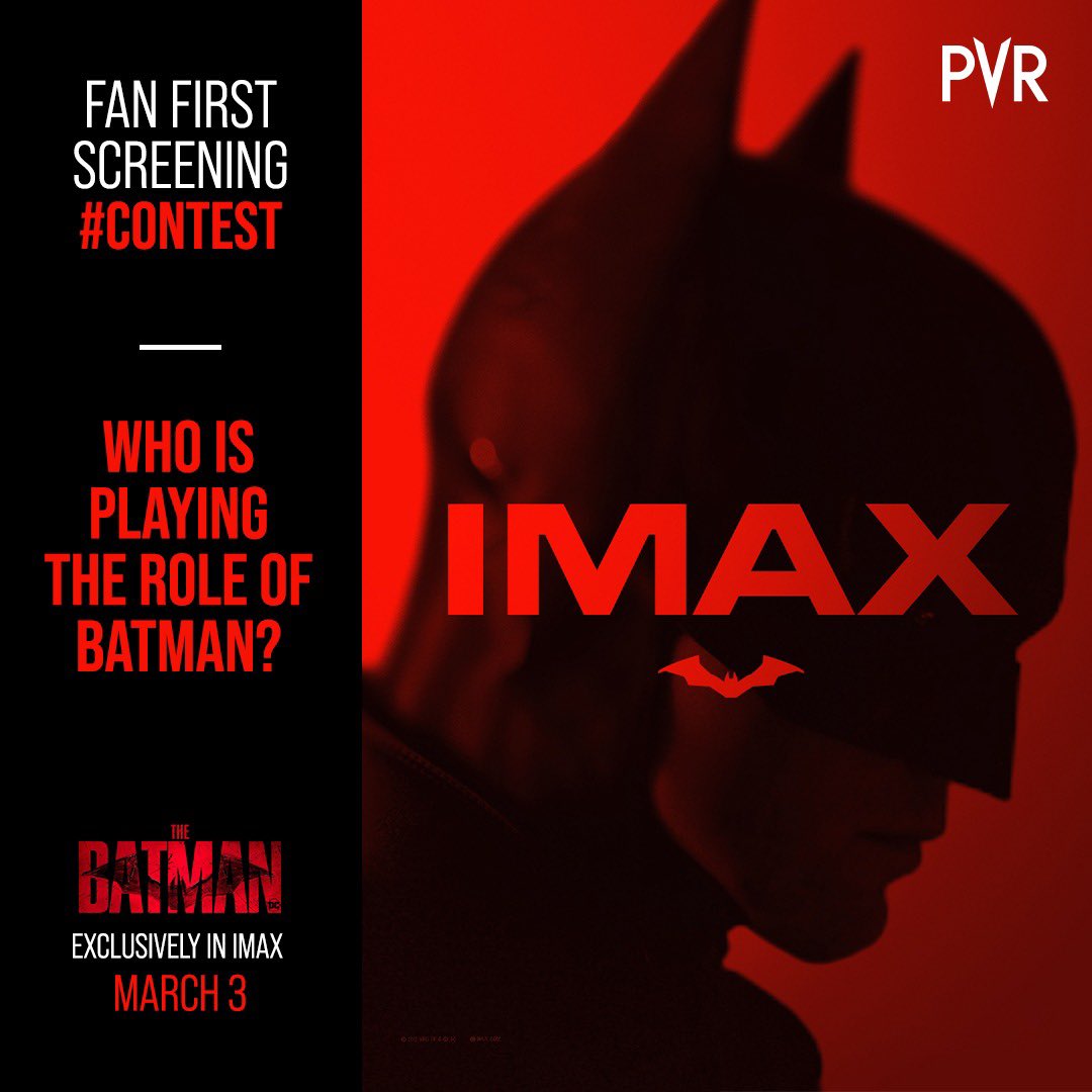 _PVRCinemas's tweet photo. Stand a chance to be the first fan to unmask the face of vengeance at Fan Screening in PVR IMAX 

Here’s what you have to do:
Step 1: Answer the question correctly in the comments
Step 2: Tag your friends to participate
Step 3: Tag #BatmanAtPVR and follow us. https://t.co/WjzJxvYwU3