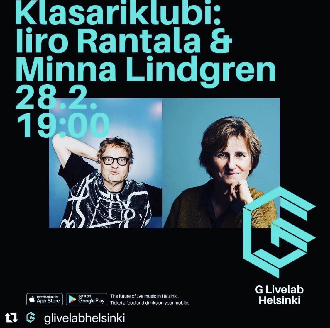klasariklubi's tweet photo. Tänään @klasariklubi @glivelabhki ! 

Lavalla @IiroRantala @LindgrenMinna #jasperleppänen  #iriscandelaria  #tiitusylipää @antti_tikkanen @MPensola #zaubermelodika https://t.co/tKwrWScAAw