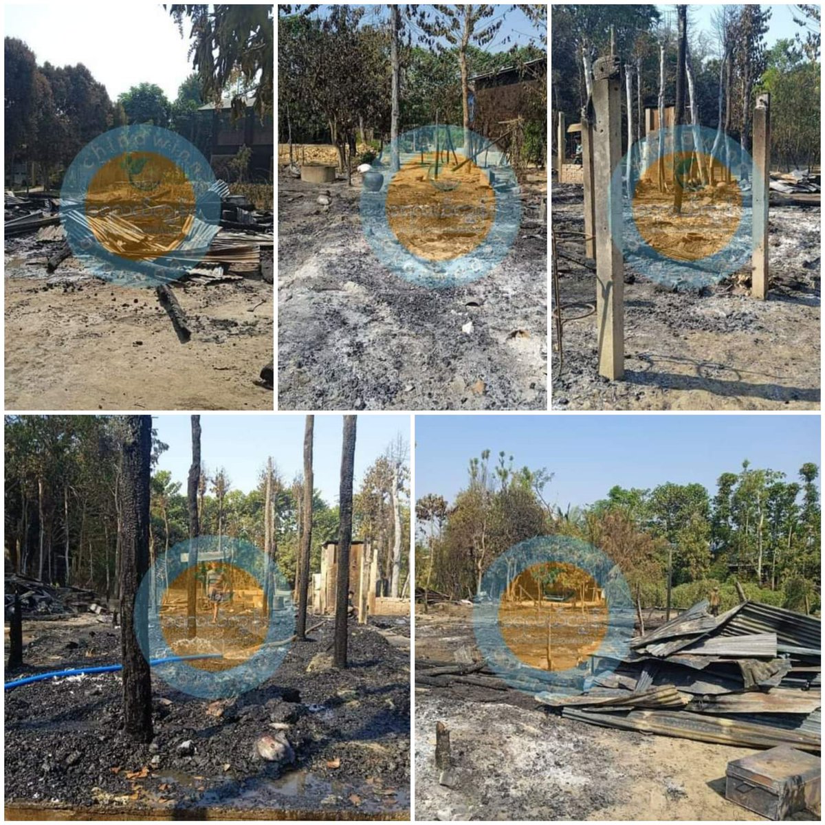 miN13700's tweet photo. Junta terrorists and their allied Pyu Saw Htee militiamen set fire to about 20 civilians' houses in four villages of Yaylalkyun area, Magway's #Yesagyo township on February 26 and 27.

#WarCrimesOfJunta
#2022Feb28Coup
#WhatsHappeningInMyanmar https://t.co/NfCr99HYWO