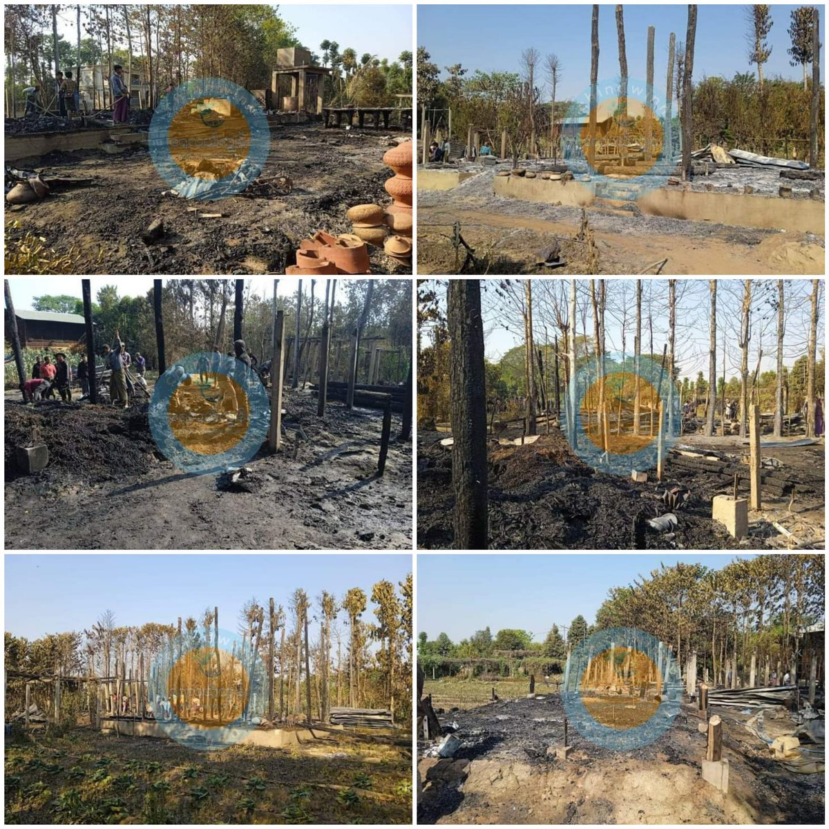 miN13700's tweet photo. Junta terrorists and their allied Pyu Saw Htee militiamen set fire to about 20 civilians' houses in four villages of Yaylalkyun area, Magway's #Yesagyo township on February 26 and 27.

#WarCrimesOfJunta
#2022Feb28Coup
#WhatsHappeningInMyanmar https://t.co/NfCr99HYWO