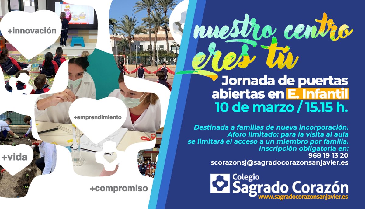 📣¿Quieres conocer nuestro centro? 
Inscríbete en la Jornada de Puertas Abiertas que tendrá lugar el próximo 10 de marzo.
¡Te esperamos! 🙂
#colegiosagradocorazon #colegiodehoniano #somosdehonianos #puertasabiertas