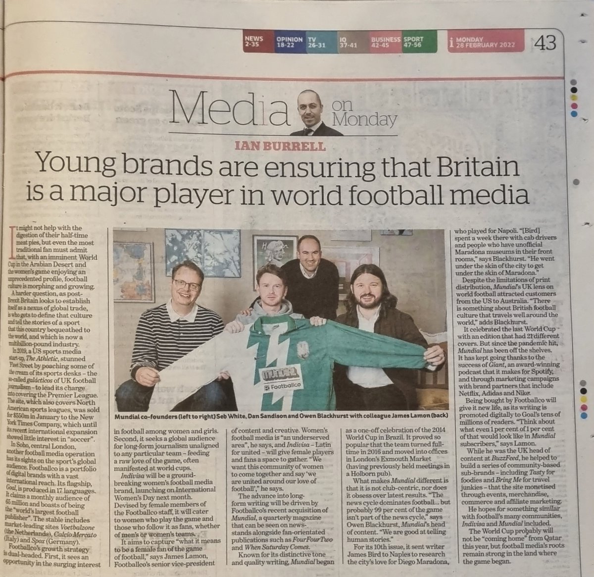 We're excited to announce that we've acquired <a href="/MundialMag/">MUNDIAL</a>. We're looking forward to bringing their unique long-form journalism to even more fans around the world. Read more in today's <a href="/theipaper/">The i Paper</a>.