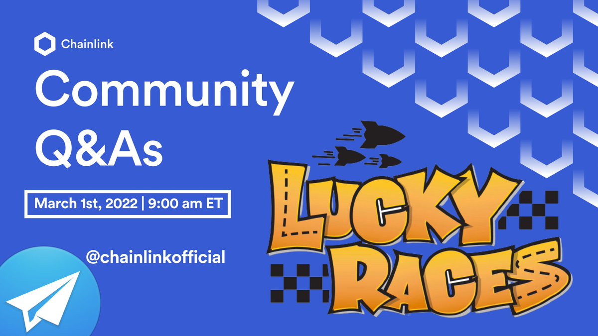 marcromerona's tweet photo. #AMA announcement 🎙️

@LuckyRaces x @chainlink

Room: https://t.co/06OvBkMYOc…… (Telegram)
Time: March 1st, 2022 l  9 am ET

Don't miss it! 

#Chainlink #PoweredByChainlink #luckyraces #vrf https://t.co/Ay80hyNyO6