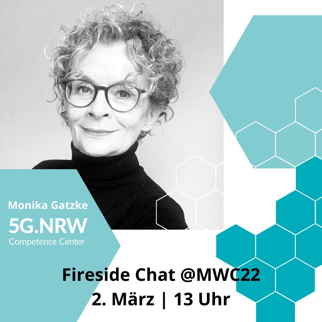 5G_NRW's tweet photo. Startschuss #MWC22 Treffen Sie Monika Gatzke am #NRW-Stand C62 Halle 7. Hören Sie ihr &amp; Mark Wächter beim Fireside Chat zum Thema „Mr. Mobile goes #Metaverse – A Journey from Mobile First to the Shore of a new Tech Galaxy” am 2. März um 13 Uhr zu. Wir freuen uns auf Ihren Besuch! https://t.co/YsCI7Q4cIC