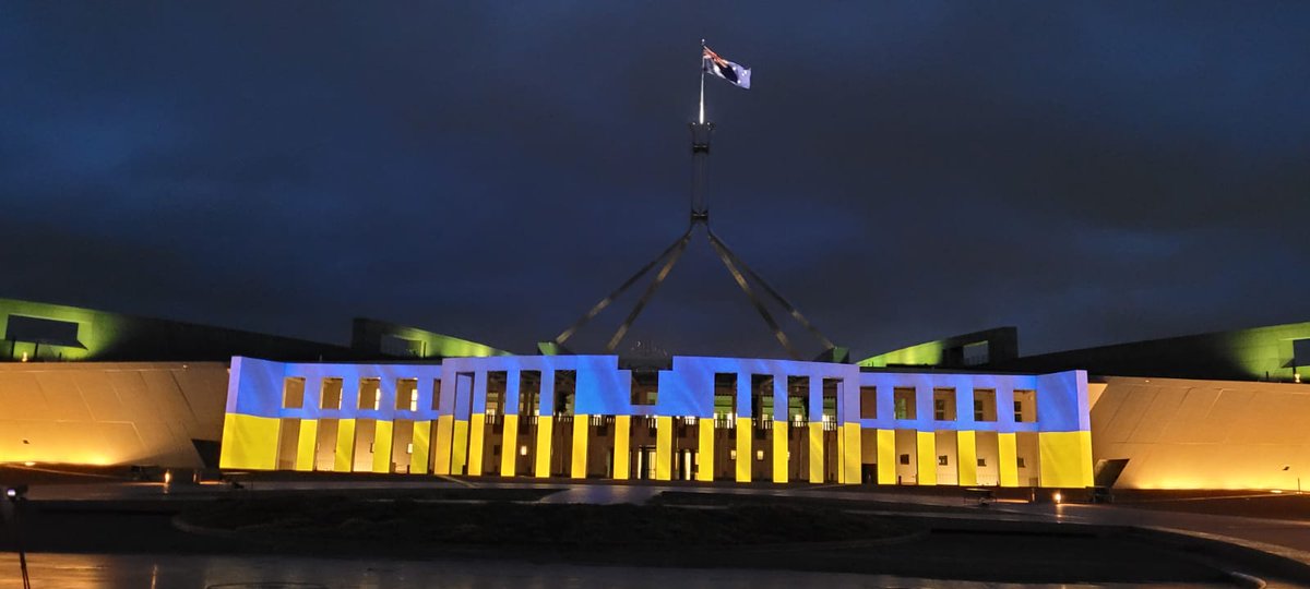 Australian Federation of Ukrainian Organisations (@ozeukes) on Twitter photo Australian Parliament House this evening in Canberra ACT.
Ukraine, Australia is with you!
#StandWithUkriane #StopPutinNOW Australian Parliament House this evening in Canberra ACT.
Ukraine, Australia is with you!
#StandWithUkriane #StopPutinNOW