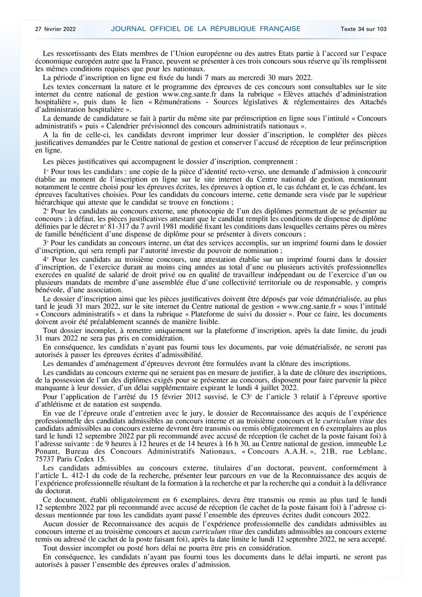 ⚠️ Les concours d'admission au cycle de formation des élèves attachés d'administration hospitalière ont ouvert le 24 février 2022.

Les épreuves écrites d’admissibilité se dérouleront les 1er, 2 et 3 juin 2022. 

Pour plus d'informations, vous pouvez consulter l'arrêté ci-dessous