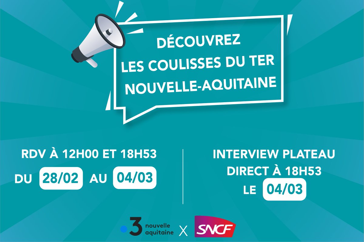 📺 A partir d'aujourd'hui, sur <a href="/F3Aquitaine/">France 3 Aquitaine</a>, découvrez les coulisses du réseau #TERNA 🚂

👉 4 reportages immersifs en #Nouvelleaquitaine, dont un au sein du Centre Opérationnel 🎙 
👉 1 ITW en direct sur le plateau

⏰ RDV pris pour 12h et 18h53 ?