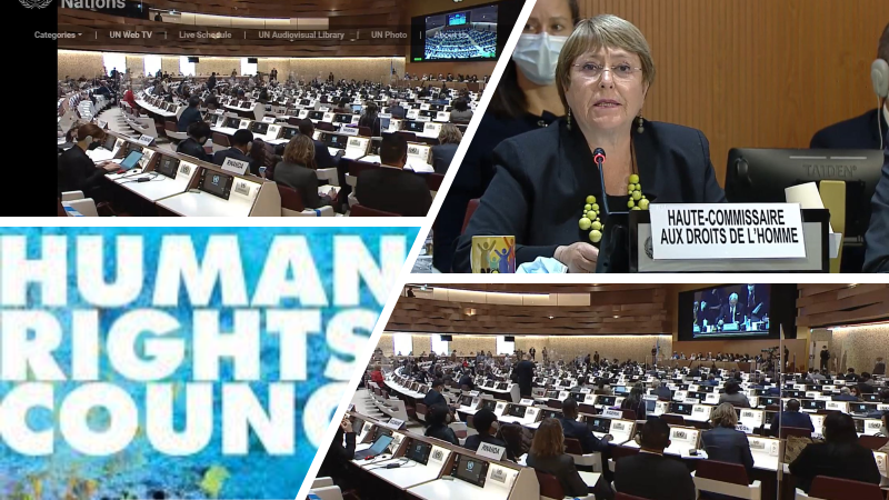 NorwayInGeneva's tweet photo. 🔹The military attack on #Ukraine is putting at risk countless lives
🔹There are no winners &amp; no losers. We are all diminished by conflict
🔹We must overcome polarisation &amp; come together to advance fundamental rights of all human beings

 - HC @mbachelet at #HRC49 #HumanRights https://t.co/LSyo2guZMd