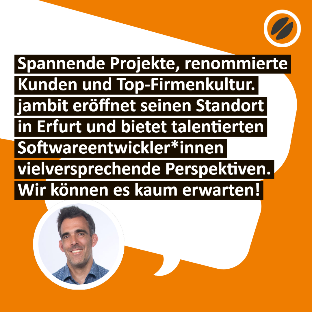 jambit's tweet photo. Mit #Erfurt erreicht jambit einen weiteren Meilenstein in der Wachstumsgeschichte. Die Eröffnung des neuen Standorts bietet vielversprechende #Chancen für talentierte #Softwareentwickler*innen und uns. Das betont auch unser #Gründer und #CEO, Markus Hartinger. Jetzt bewerben! https://t.co/gUA1qKLNTw
