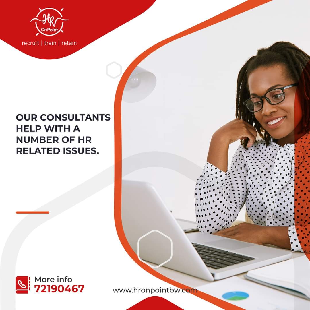 Engage us for:
1. Compliance with employment and labor laws, 
2. To establishing accurate and fair pay systems 
3. Training needs analysis and training programs
4. To conduct Hr audits 
5. Hr Documentation – policies and procedures
6. Disciplinary Processes

#HROnPoint #PushaBW
